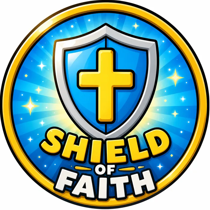 Armor of God kids magnet — Shield of Faith, a golden shield on navy with Ephesians 6:16