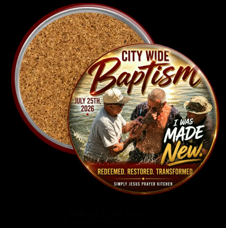 City Wide Baptism custom photo coaster with cork back, made in the Yakima Valley