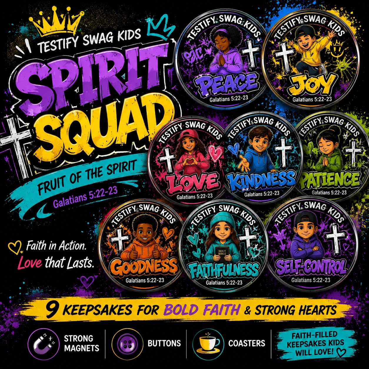 Fruit of the Spirit Spirit Squad Edition keepsake set with streetwear characters and graffiti mural backgrounds