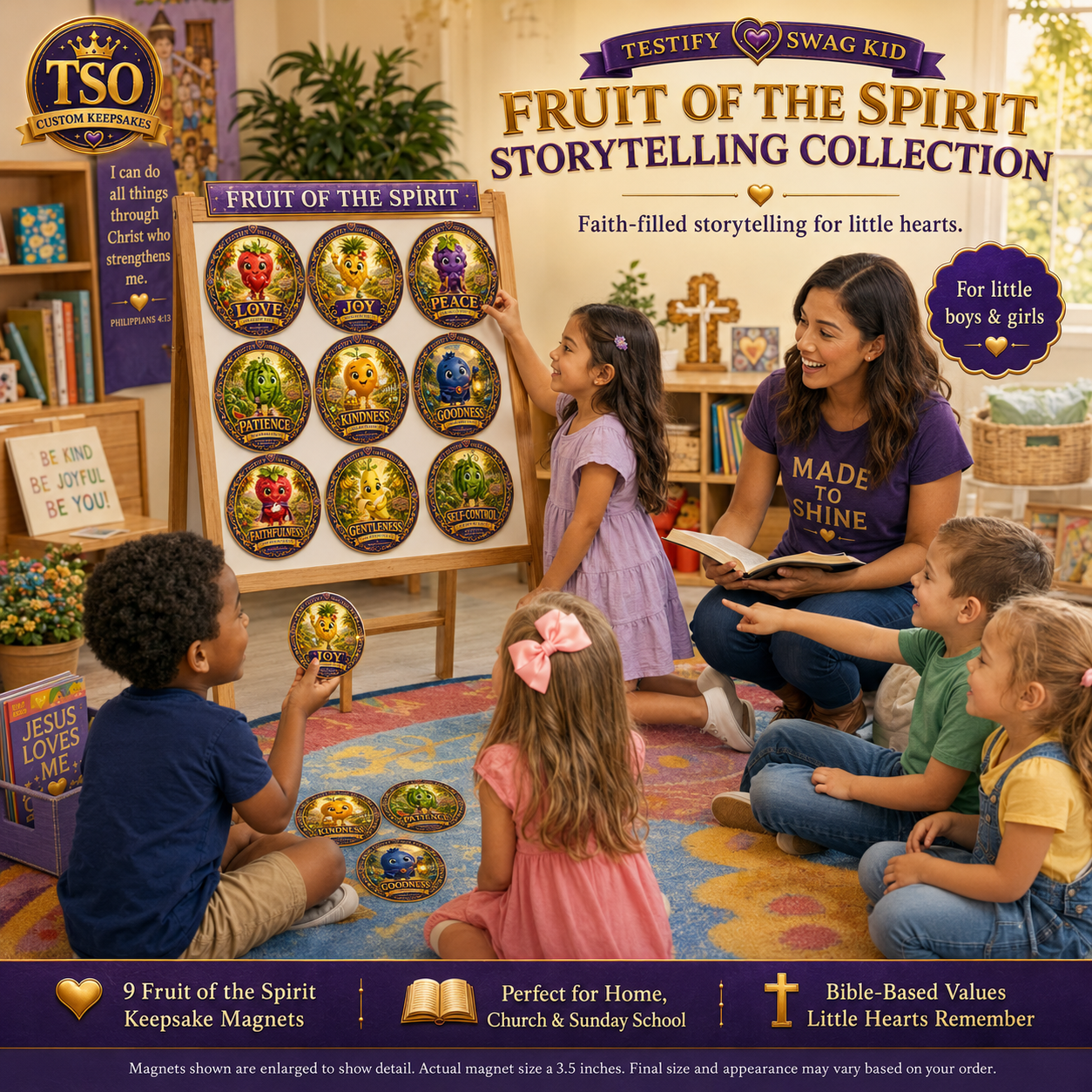 Fruit of the Spirit Storytelling Collection — 9-piece Galatians 5:22-23 magnet set for little kids