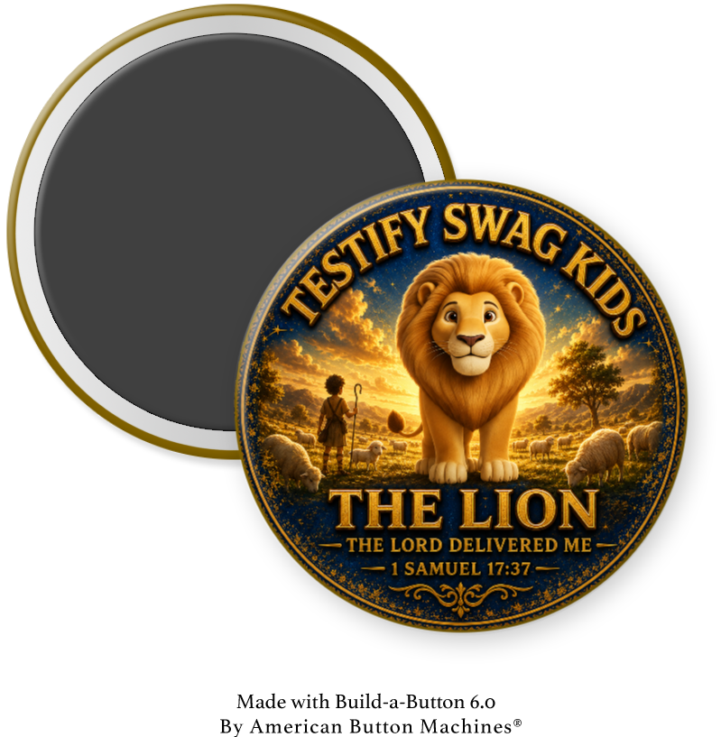 Kids Like David magnet — the lion with a young shepherd, The Lord Delivered Me, 1 Samuel 17:37