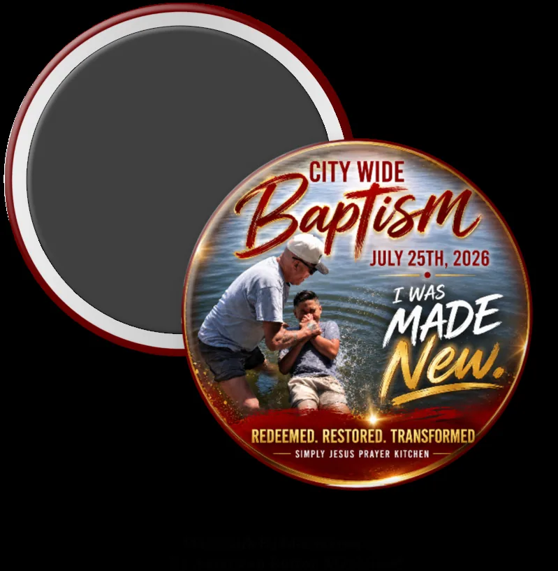City Wide Baptism 2026 personalized photo magnet keepsake for Simply Jesus Prayer Kitchen in Yakima