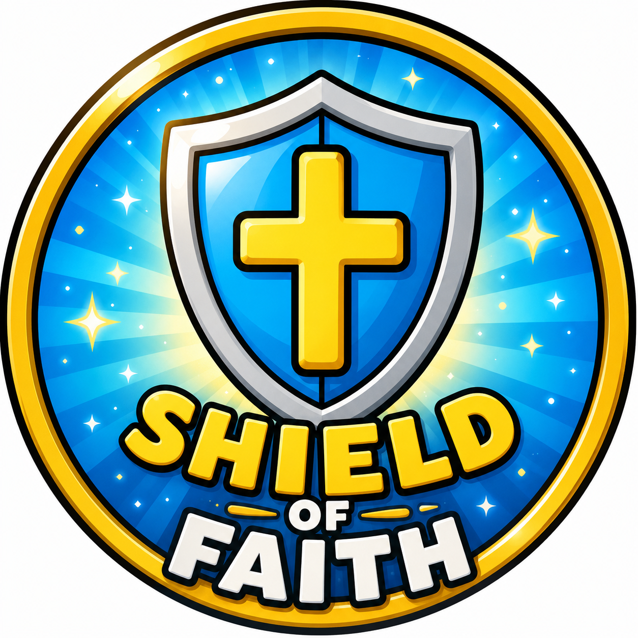 Armor of God kids magnet — Shield of Faith, a golden shield on navy with Ephesians 6:16