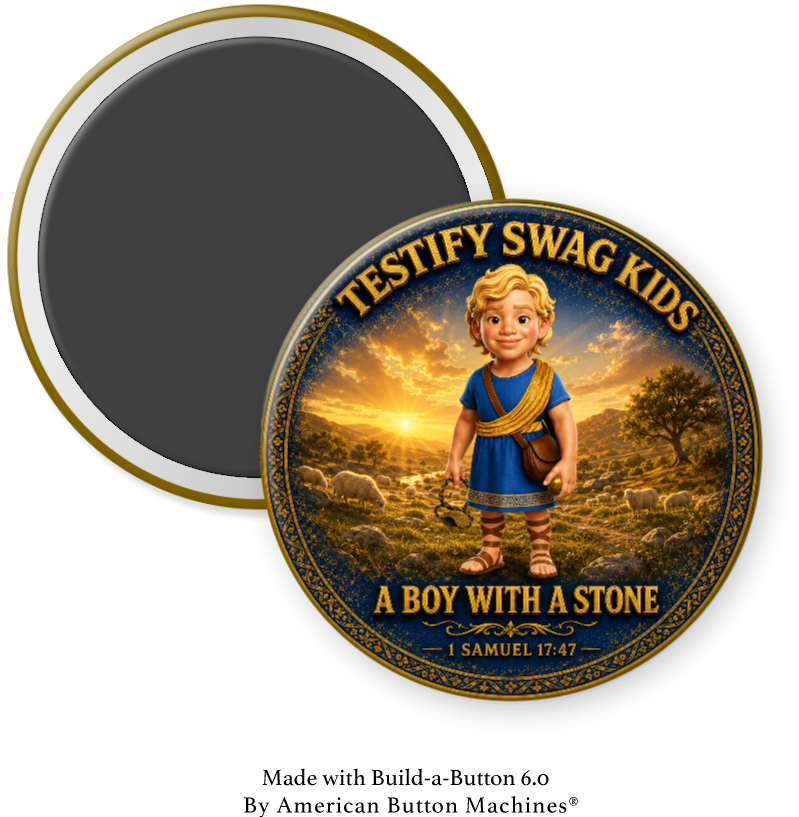 Kids Like David magnet — a blonde boy in a blue tunic holding a stone, A Boy With a Stone, 1 Samuel 17:47