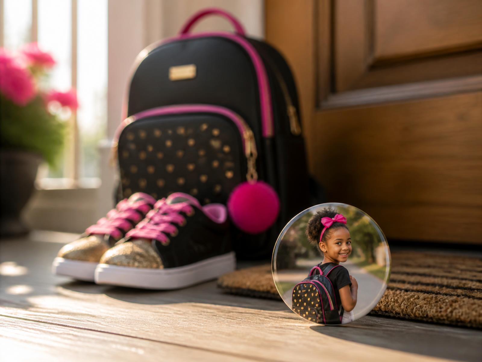 First day of school photo magnet made from a child's back-to-school picture